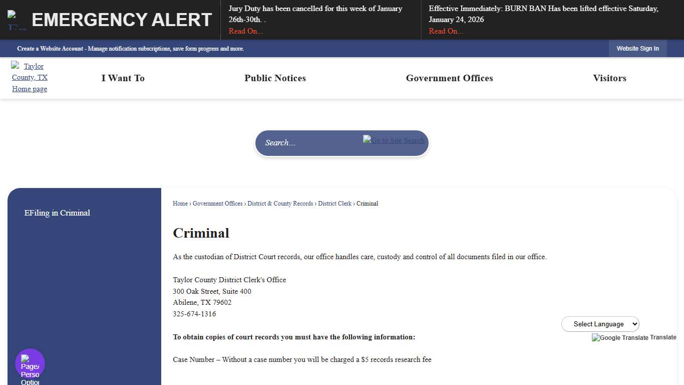 Criminal Taylor County, TX - Official Website